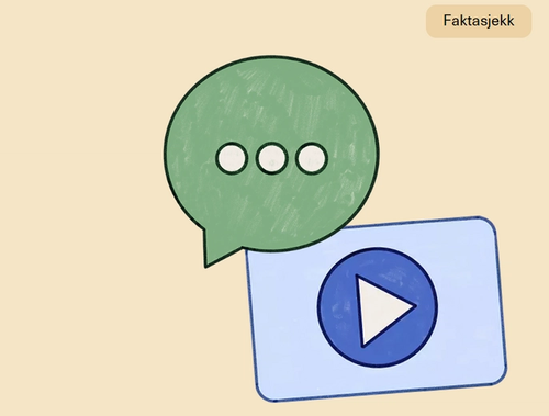 Et skjermbilde fra undervisningsopplegget "Helseråd på TikTok" fra tenk.faktisk.no. Bildet er illustrert med en snakkeboble med tre prikker, og en skjerm med en "play"-knapp i midten.