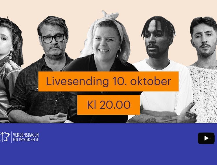 Bilde av Else Kåss Furuseth, Thomas Seltzer, Victoria Nadine, Salti og Ruben som skal spille på livesendingen for Verdensdagen for psykisk helse 10. oktober 2022.